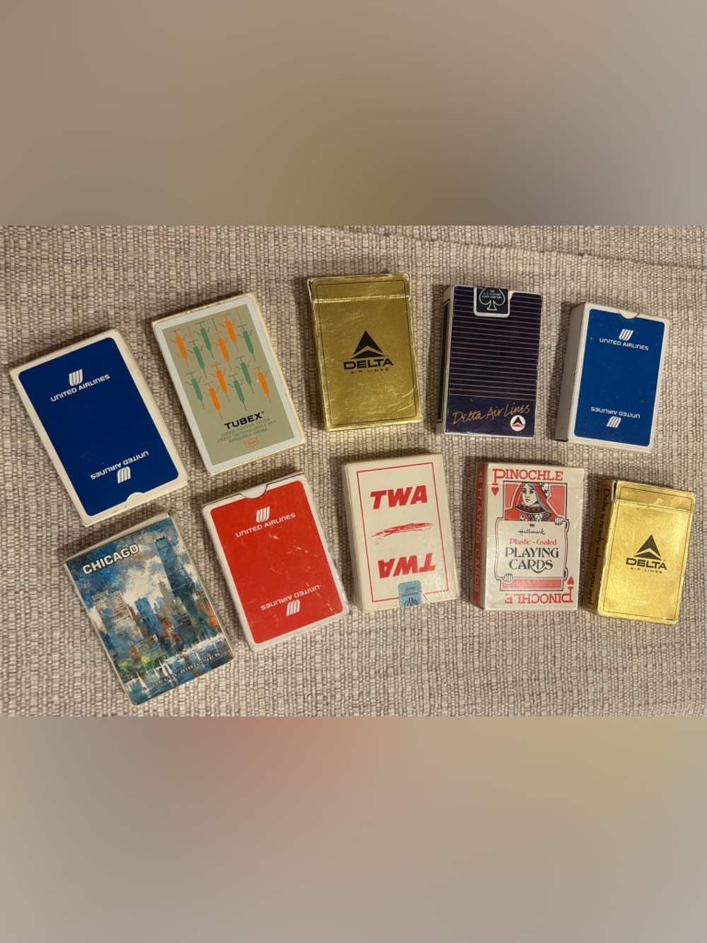 Vintage Airline Decks - Delta, TWA, United Playing Cards - Gold & Red Mix